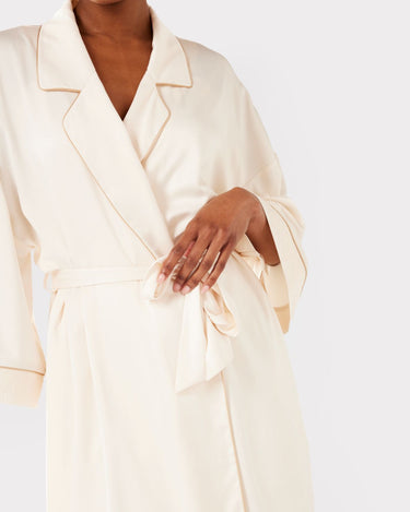Ivory Satin Lace Trim Dressing Gown
